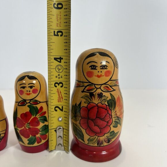 Vintage Russian Nesting Matryoshka Hand Painted Wooden Dolls 5 Pcs Stacking USSR - Picture 4 of 9